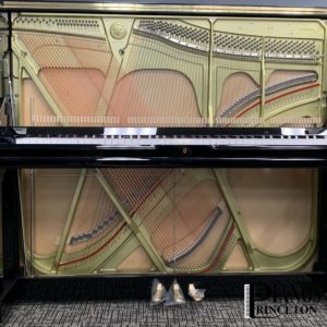 Yamaha U3 Upright Piano Scale Design - Picture of the Yamaha U3 Upright Piano with the Action Removed. IT is showing the Strings, key shanks, the raised capstans and the Harp. The Yamaha U3 Dimensions are 52 inches tall. Sixty Inches Wide and twenty six inches deep