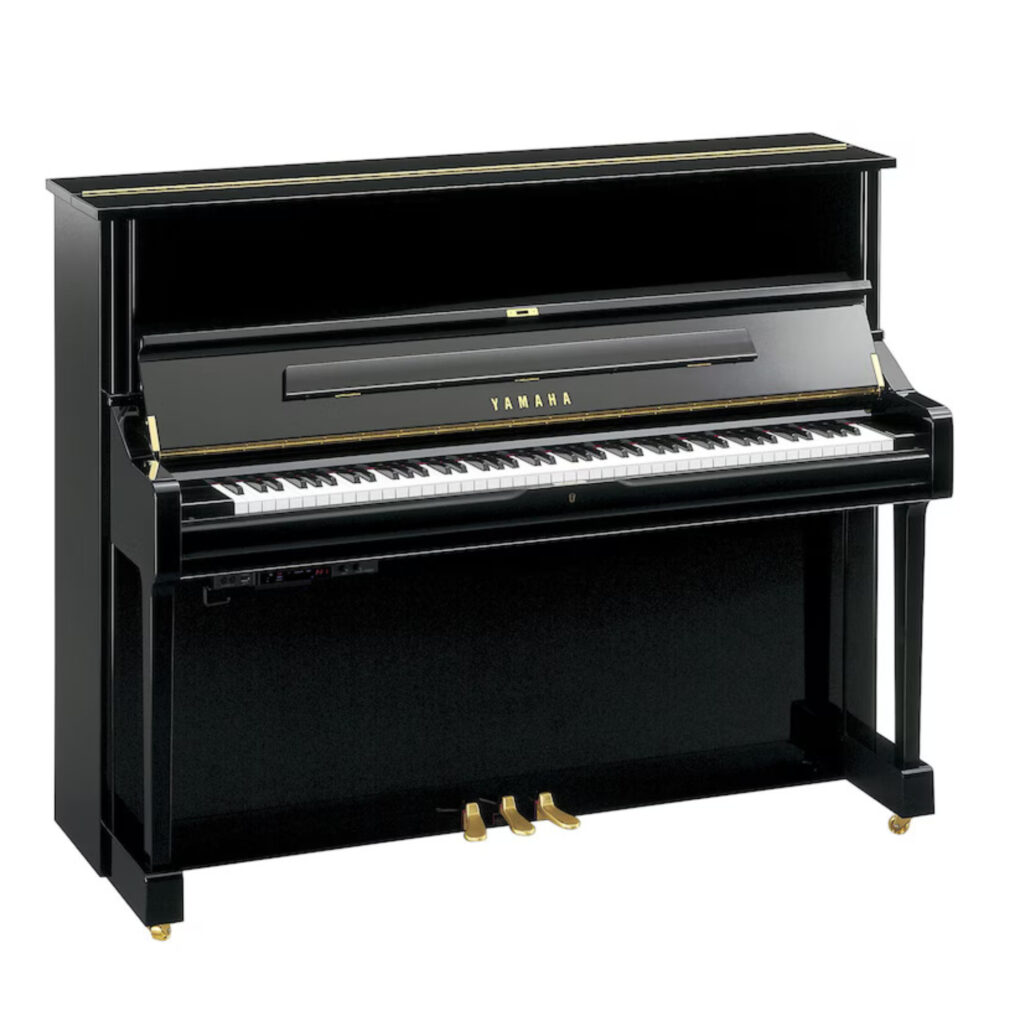Yamaha U1 TA3 TransAcoustic upright piano with classic U1 cabinet, combining acoustic soundboard with digital TransAcoustic technology