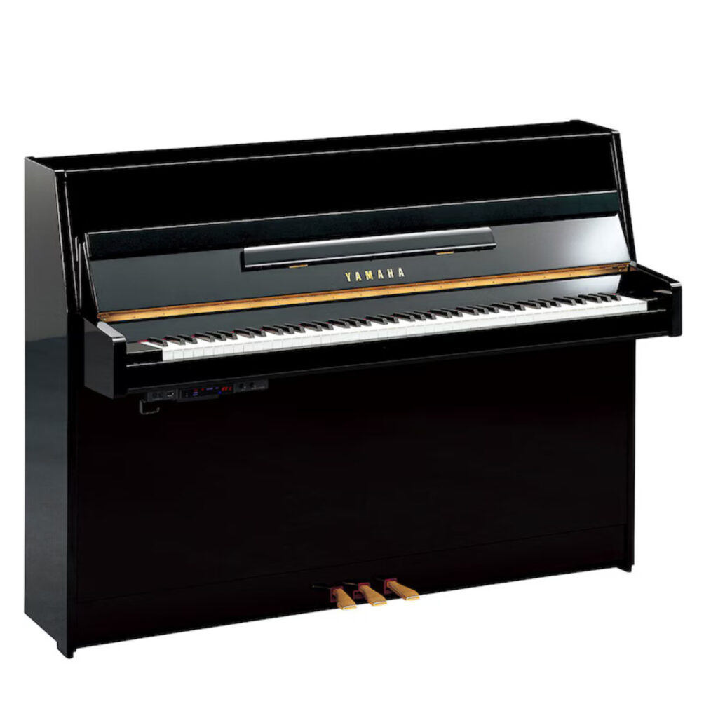 Yamaha B1 TC3 TransAcoustic upright piano with classic U1 cabinet, combining acoustic soundboard with digital TransAcoustic technology