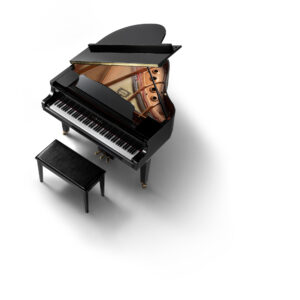 areial picture of the yamaha gcb baby grand piano and bench