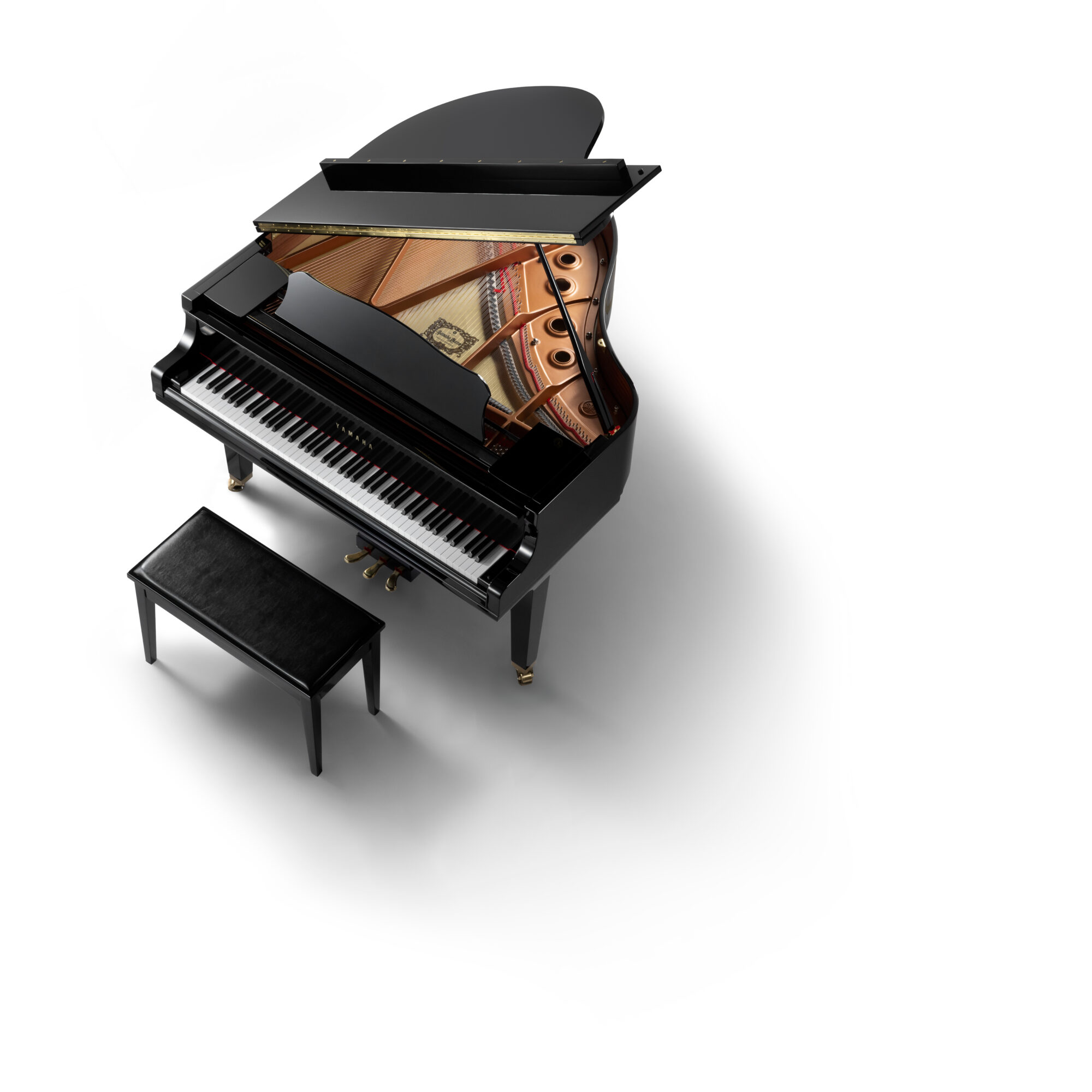 areial picture of the yamaha gcb baby grand piano and bench