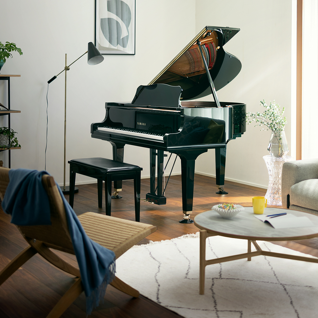Yamaha GCB baby grand piano in a living room